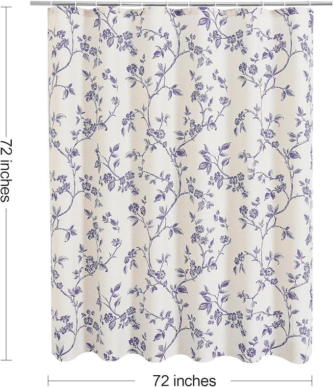 MitoVilla Purple Cotton Floral Shower Curtain for Bathroom, 72 x 72 | Purple BoHo Cottagecore Spring Shower Curtains, Modern Farmhouse Country Plant Leaves Bathroom Décor, 72 x 72