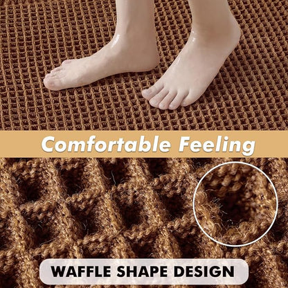 MIULEE Set of 2 Waffle Bathroom Rugs Boho Bath Mat Caramel 17"x24"+20"x32" | Non Slip, Super Absorbent, Washable, Ultra Soft, Rubber Backed Bath Rugs for Bathroom Floor Tub Shower