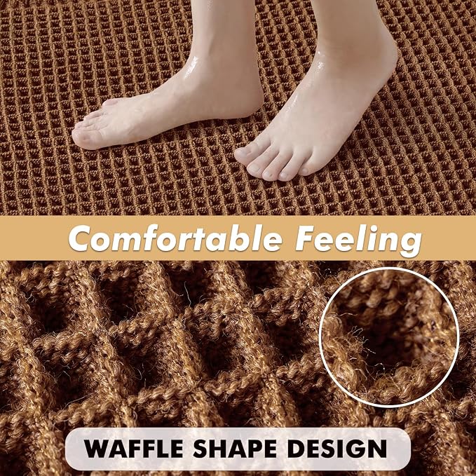 MIULEE Set of 2 Waffle Bathroom Runner Rugs Caramel 2'x6'(24"x72") | Non Slip, Super Absorbent, Washable, Ultra Soft, Boho Bath Mats for Bathroom Hallway Bedroom Laundry Room Kitchen