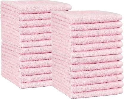Amazon Basics face Towels for Bathroom, 100% Cotton Extra Absorbent washcloth, Fast Drying - Salon Towel - 144 Pack Petal Pink (12 x 12 inches)