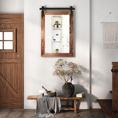 COGOOD Farmhouse Bathroom Mirrors for Over Sink - 42 x 29 Brown | Rustic Barn Door Wood Framed Vanity Mirror for Entryway, Living Room, Bedroom, Dresser Wall Decor