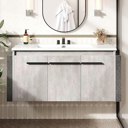 YITAHOME 38 Inch Floating Bathroom Vanity with Sink, Wall Mounted Modern Bathroom Vanity, Bathroom Cabinet Vanity with Three Extra Large Doors