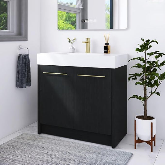 36 Inch Freestanding Bathroom Vanity,36" Bathroom Vanity with Sink,Modern Single Sink Bathroom Vanity Combo,Black Floor Stand Cabinet Set