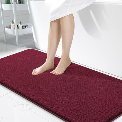 OLANLY Memory Foam Bathroom Runner Rugs 47x24, Absorbent Long Mat, Burgundy | Soft Quick Dry Bath Rugs, Non-Slip Carpet, Machine Washable Mat for Bathroom Floor, Tub and Shower, Home Decor Accessories