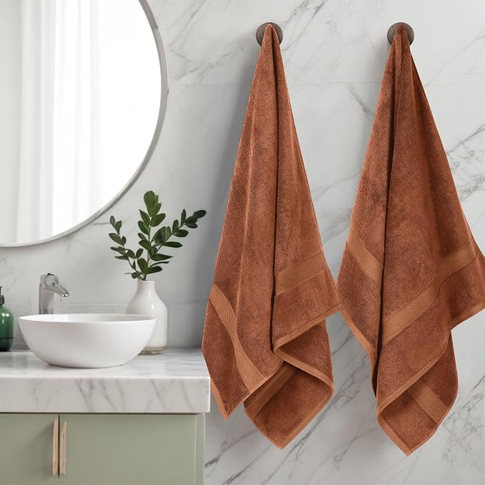 SUPERIOR Egyptian Cotton Plush & Absorbent, Bath Towel Set of 2, Rust | Quick Dry, Soft Luxury Towel Set, Bath Essentials for Bathroom, Guest Bath, Spa, 2 Piece Bath, Madeline Towels