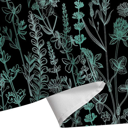 Vintage Black and Teal Boho Shower Curtain, Black Turquoise Floral Aesthetic Dark Wildflower Botanical Flowers Shower Curtain for Bathroom with Hook, Farmhouse Plant Art Chic Shower Curtain 72X72