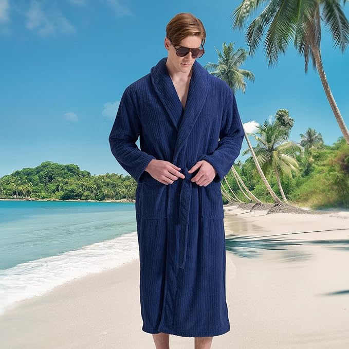 Men's Shawl Collar Bathrobe, Soft Long Towel Robe for Men - Super Absorbent Quick Dry yet Warm