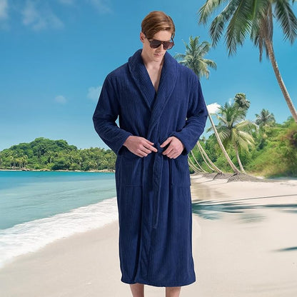 Men's Shawl Collar Bathrobe, Soft Long Towel Robe for Men - Super Absorbent Quick Dry yet Warm