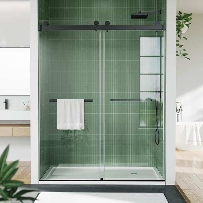 Glass Sliding Shower Doors 48 Inches,44-48" W x 74" H Frameless Double Sliding Shower Glass Door with 6mm Tempered Glass and Stainless Steel Track for Bathroom Renovation