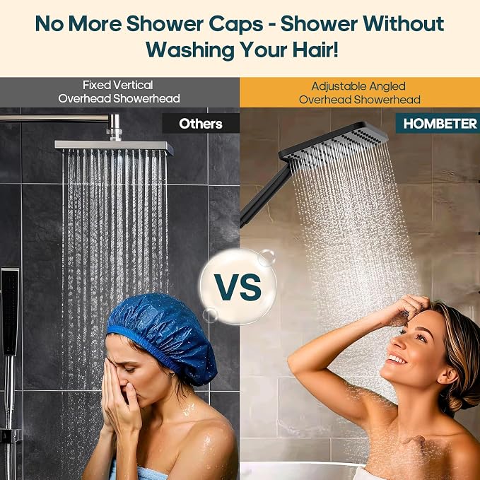 High Pressure Rain Shower Head with Handheld Combo, 10 Inch Square Rainfall Showerhead, Adjustable Slide Bar Dual Shower System, 3 Spray Modes, 59" Stainless Steel Hose, Matte Black