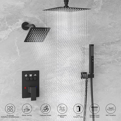 Shower Faucet Set Shower System, Push Button Diverter Shower Faucet | with 2 in 1 Handheld Shower Ceiling Mount 10 Inch Shower Head with 6 Inch Wall Mount Shower Head Double Matte Black