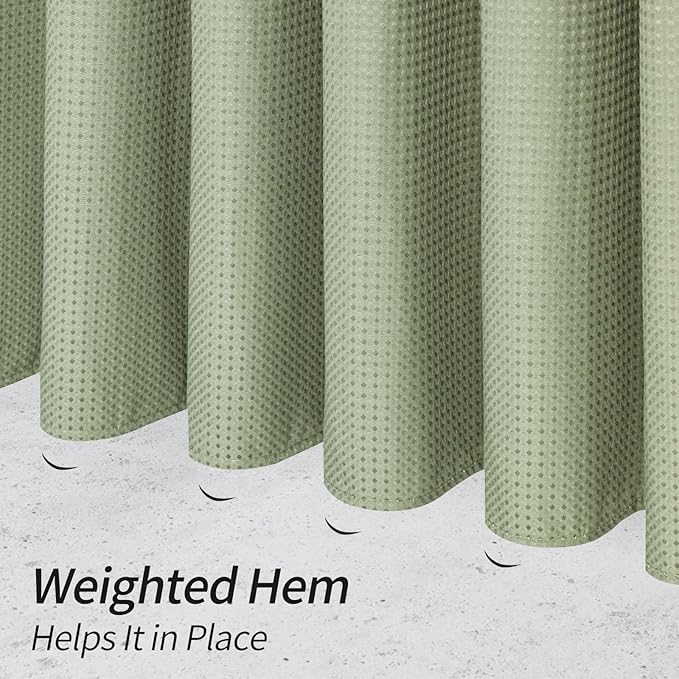 MitoVilla Extra Long Shower Curtain 72 x 84, Sage Green Waffle Fabric 84 inch Shower Curtain, Farmhouse XL Shower Curtains for Bathroom Decor, Luxury Weighted Shower Curtain 84 inch
