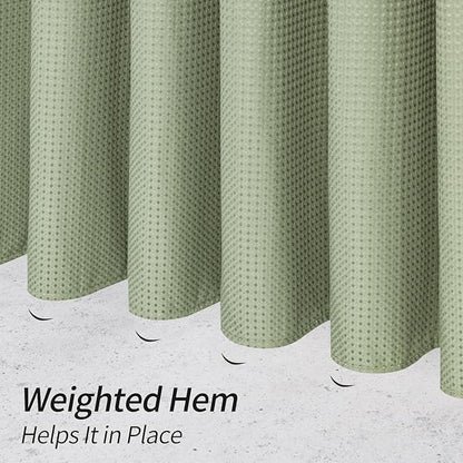 MitoVilla Extra Long Shower Curtain 72 x 84, Sage Green Waffle Fabric 84 inch Shower Curtain, Farmhouse XL Shower Curtains for Bathroom Decor, Luxury Weighted Shower Curtain 84 inch