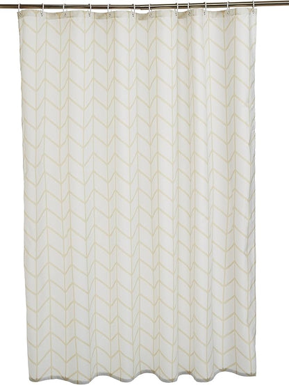 Amazon Basics Bathroom Shower Curtain, Water Resistant Fabric with Weighted Hem, Rust Resistant Grommets & Hooks, Machine Washable, 72"x72", Natural Herringbone