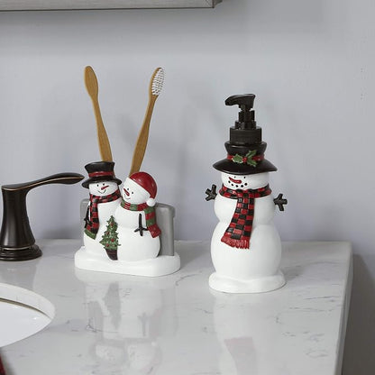 SKL Home Christmas Woodland Winter Snowman Soap/Lotion Dispenser, Multi | Can be used in the bathroom, kitchen, bar or any sink space.