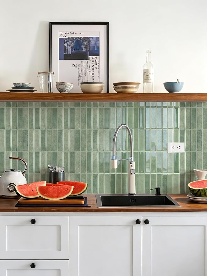 10-Sheet Peel and Stick Backsplash Stick on Tile, Thick Self-Adhesive Wall Panels for Bathroom Vanity, Coffee Bar & Accent Walls (Sage Green)