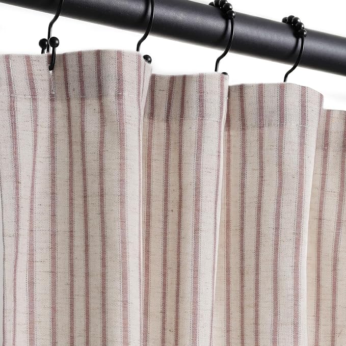 Farmhouse Striped Shower Curtain - 72x72 Inches, Linen Blend Fabric, Breathable & Machine Washable, Rustic Rust for Bathroom Decor (Hooks/Liner Not Included)