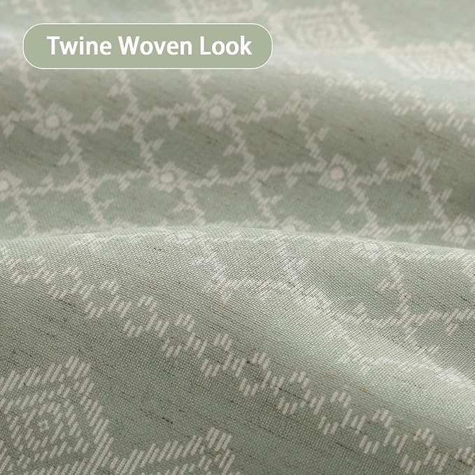 Sage Green Shower Curtain,Boho Linen Fabric for Bathroom with Beige Striped Print,72" W x 72" L