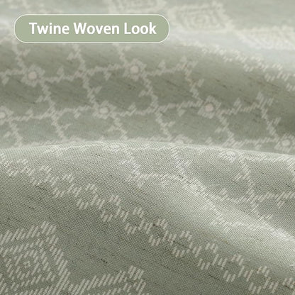 Sage Green Shower Curtain,Boho Linen Fabric for Bathroom with Beige Striped Print,72" W x 72" L