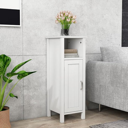Giantex Narrow Bathroom Storage Cabinet with Adjustable Shelf (White) | Corner Unit with Open Compartment, Anti-toppling Device, Freestanding Small Storage Organizer for Living Room