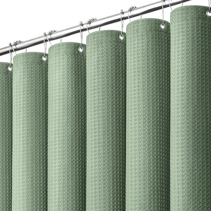 Waffle Shower Curtain 256 GSM Heavy Duty Fabric 72"x72" Sage Green | Thick Textured Cloth, Weighted Hem, Water Repellent Washable, Hotel Luxury Polyester Shower Curtain Set for Bathroom 12 Hooks