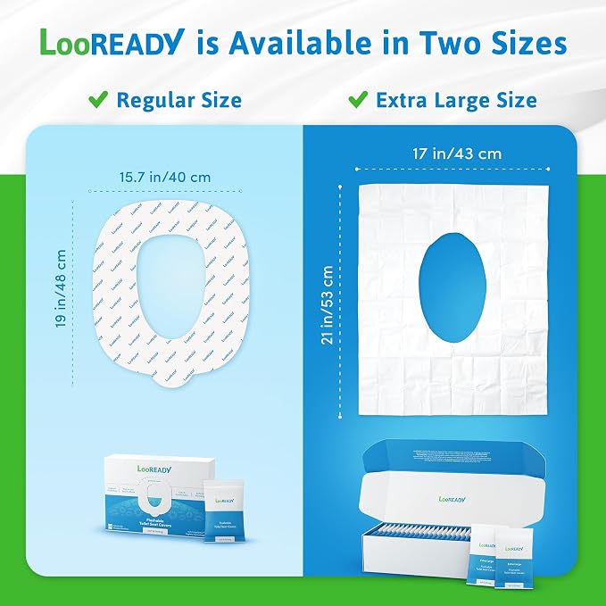 Toilet Seat Covers Disposable Flushable - Regular Size (16x19”) - Travel Size Individually Wrapped, Soft & Strong, Pocket Size, for Public Restrooms at the Office, for Commuters or Holiday (10 Pack)