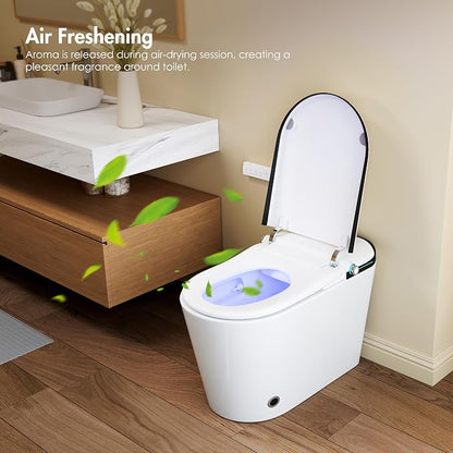 One Piece Smart Bidet Toilet, Auto Lid, Wash & Dry, White Black | Foot Sensor Flush, Heated Seat, Instant Warm Water, Adjustable Wash Settings, Self Cleaning Wand, Auto Flush, Pre Wet