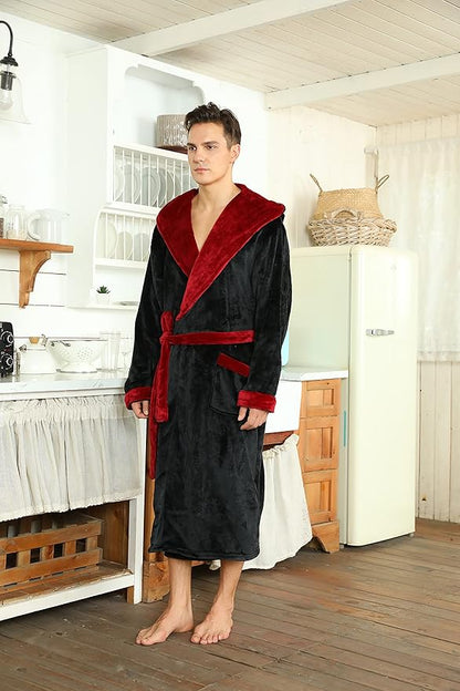 U2SKIIN Mens Hooded Robe, Plush Robes for Men Long Fleece Bathrobe