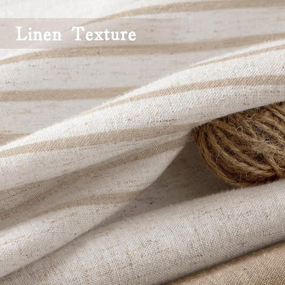 Beige Boho Linen Striped Shower Curtain with Tassel 72" W X 72" L | Boho Farmhouse Shower Curtains with Linen Texture for Bathroom Decor