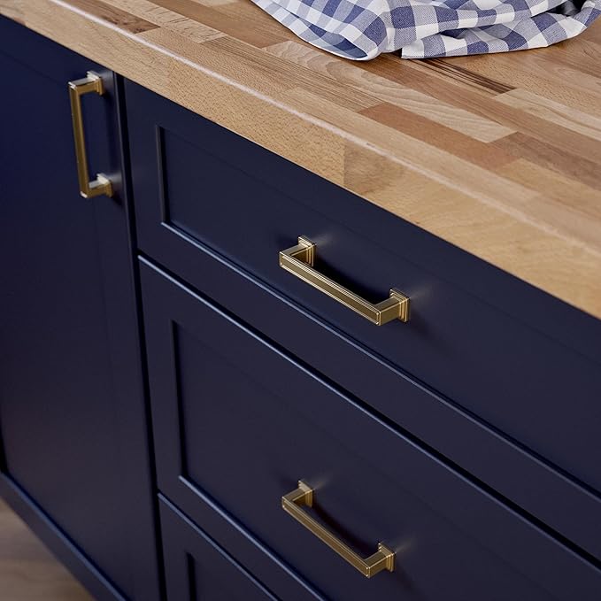 Franklin Brass 10 Pack Champagne Bronze Gold Cabinet Handles 3-3/4 inch (96mm) Kitchen Cabinet Handles and Drawer Pulls for Cupboards and Dressers | Recessed Square