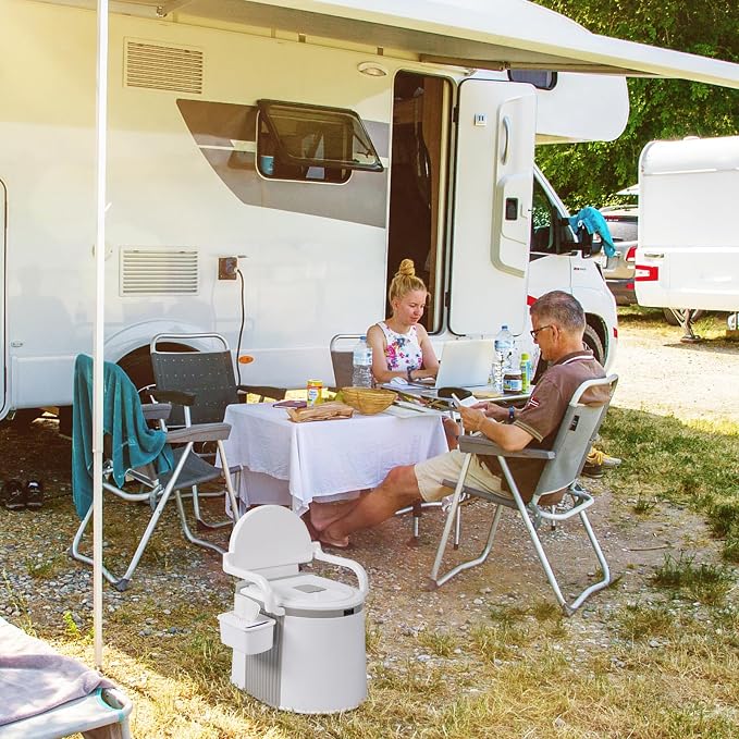 Portable RV Toilet with 5 Gallon Detachable Inner Bucket, Removable Paper Phone Holder & Handrails Lightweight Compact for Camping Travel, Fishing, Hiking – Easy Setup, No Water Required
