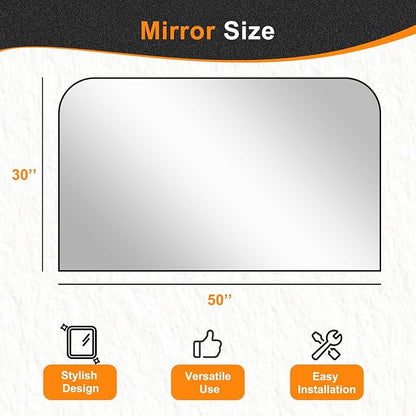 30"x50" Black Metal Framed Bathroom Mirror for Over Sink | Rounded rectangle shape. Shatterproof HD glass, all mounting hardware for bathroom, bedroom, entryway.