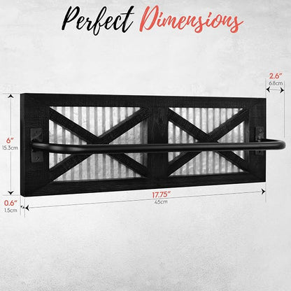 Autumn Alley Farmhouse Rustic Towel Rack Holder - Wood Towel Rack - Farmhouse Towel Holder for Rustic Bathroom and Farmhouse Kitchen Style Décor - 18" Wall Mounted, Set of 2, Rustic Black