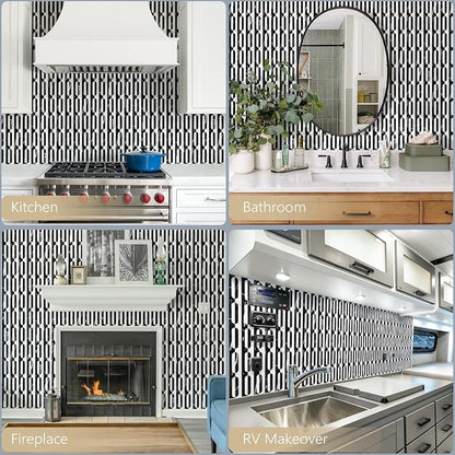 STICKGOO Peel and Stick Backsplash Tiles 12"x12", Waterproof Stick on Kitchen & Bathroom Backsplash, PVC Self Adhesive Wall Tiles for Fireplace, White/Marble Black (10 Sheets)