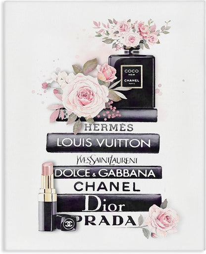 Stupell Industries 'Pink Roses and Toiletries Fashion Glam Bookstack', Canvas Art, 30 x 40 Inches, Easy to Hang and Sturdy, Made in USA, by Ros Ruseva