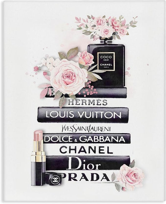 Stupell Industries 'Pink Roses and Toiletries Fashion Glam Bookstack', Canvas Art, 30 x 40 Inches, Easy to Hang and Sturdy, Made in USA, by Ros Ruseva