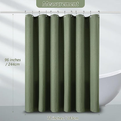 Extra Long Sage Green Bathroom Decor Waffle Shower Curtain 96 Inches 256GSM Heavy Duty Shower Curtain Set, Hotel Quality Water Repellent Modern Shower Curtains with 12 Hooks,72Wx96H