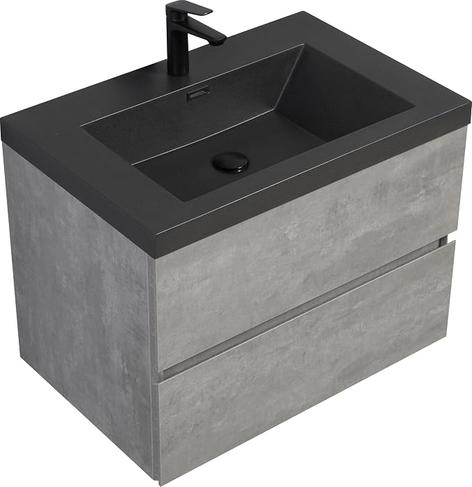 30 Inch Floating Bathroom Vanity with Sink, Modern Grey Wall Mounted Floating Vanity with Scratch-Resistant Quartz Sand Basin and Soft Closing Drawers, Pre Assembled Bathroom Vanity