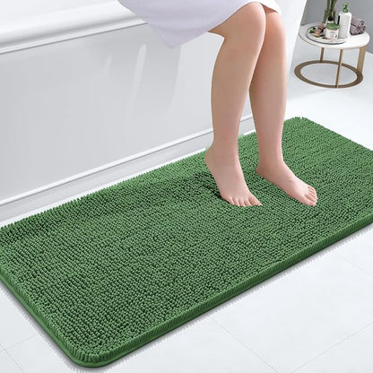 OLANLY Bathroom Runner Rugs 47x20, Extra Soft Absorbent Chenille Bath Rugs | Olive Green, Quick-Drying Rubber Backing, Washable Long Bath Mat for Bathroom Floor, Tub and Shower, Home Decor Accessories