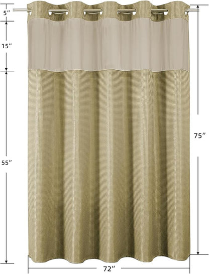 Colorful Star No Hook Waffle Shower Curtain with Snap in Fabric, Waterproof Shower Curtains with See Through Top Window, Hotel Luxury Heavy Duty Bathroom Curtain and Liner Set, 72'' x 75'', Beige