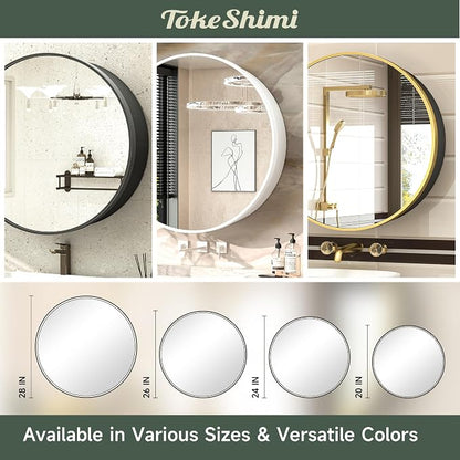 TokeShimi 24 Inch Round Bathroom Medicine Cabinet with Mirror Surface Mount Only Circular Gold Framed Farmhouse Medicine Cabinets for Wall Small Circle Mirrored Bath Cabinet with Vanity Mirror