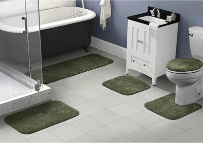 Garland Rug Traditional Nylon Washable Deep Fern 5 Piece Set - Lid, Contour, 3 Bath Rugs - Soft, Absorbent, and Stylish for Your Bathroom