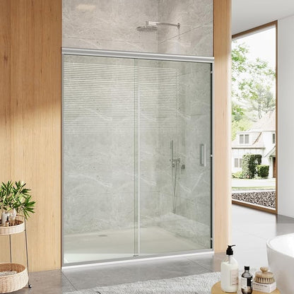Sliding Shower Door, 44-48" W x 72" H Semi-Frameless Glass Panels with 1/4" Tempered Glass, Silver Frame, Contemporary Shower Doors for Walk-in Bathroom Remodel