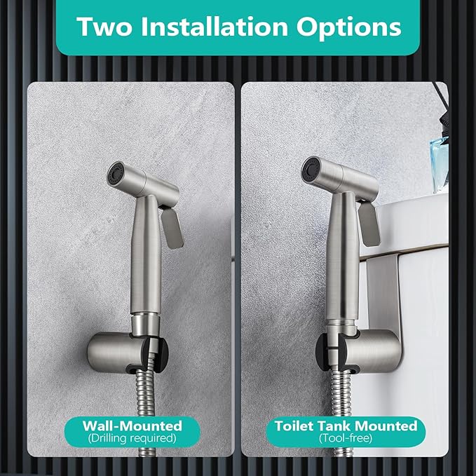 BARROCK Handheld Bidet Sprayer for Toilet, Stainless Steel Metal Made Baby Cloth Diaper Spraying Kit, Bathroom Toilet Bidet Attachment Set for Bathing Pets and Feminine Hygiene, Brushed Nickel