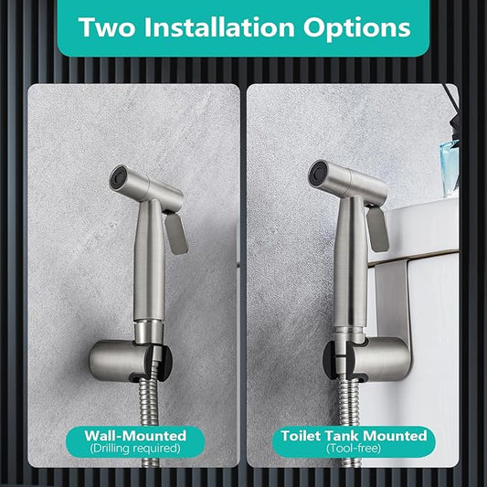BARROCK Handheld Bidet Sprayer for Toilet, Stainless Steel Metal Made Baby Cloth Diaper Spraying Kit, Bathroom Toilet Bidet Attachment Set for Bathing Pets and Feminine Hygiene, Brushed Nickel