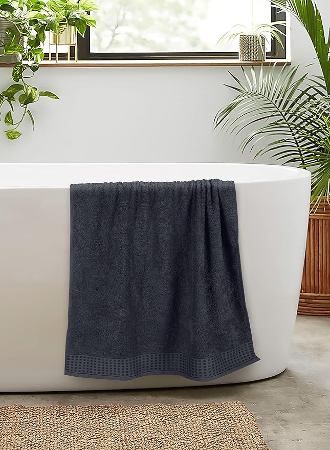 GLAMBURG 100% Cotton 2 Pack Oversized Bath Towel Set 28x55 Inches, Ultra Soft Highly Absorbant Compact Quickdry & Lightweight Large Bath Towels, Ideal for Gym Travel Camp Pool - Charcoal Grey