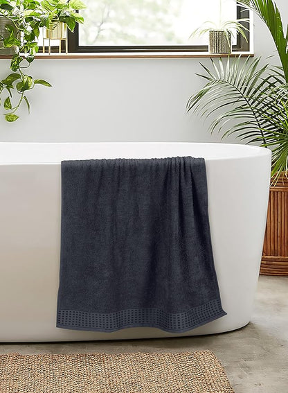 GLAMBURG 100% Cotton 2 Pack Oversized Bath Towel Set 28x55 Inches, Ultra Soft Highly Absorbant Compact Quickdry & Lightweight Large Bath Towels, Ideal for Gym Travel Camp Pool - Charcoal Grey