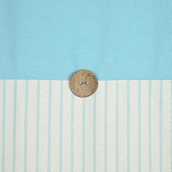 DOSLY Ides Farmhouse Teal Shower Curtain for Bathroom, Beige and Teal Stripe, Button Curtain, Cotton Blend Woven Fabric, Rustic Charm Country Chic Style, 72x72 in