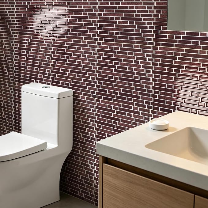 Art3d 10-Sheet Heavy-Duty Peel and Stick Backsplash, Waterproof Wall Tiles Stick on Kitchen Backsplash Living Space, Dark Burgundy