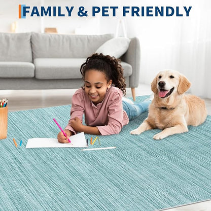 Garvee 9x12 Rug for Kids Room Machine Washable Area Rugs Large Solid Color Living Room Rug with Non Slip Backing, Stain Resistant Non Shedding Carpet Low Pile Soft Neutral Mats for Bedroom, Blue | Non Slip Backing Stain Resistant Non Shedding Low Pile ...